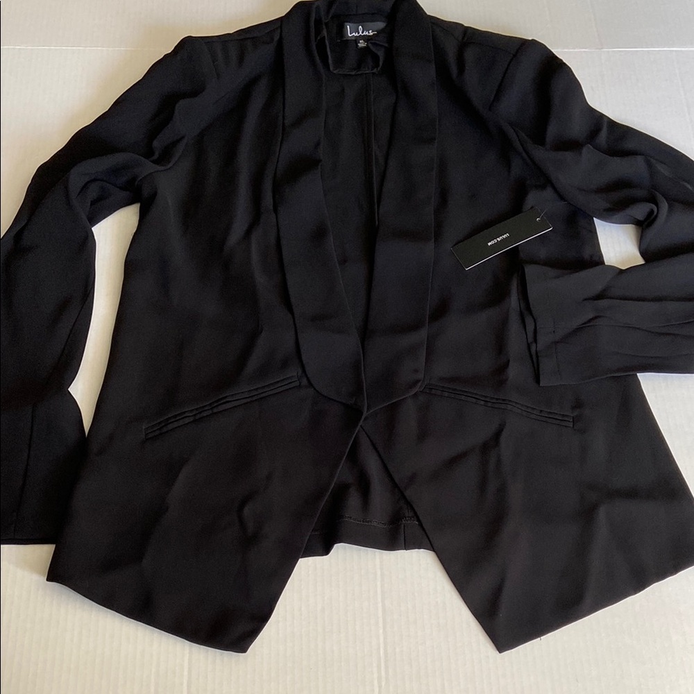 Lulu's Black Draped Open-Front Blazer
